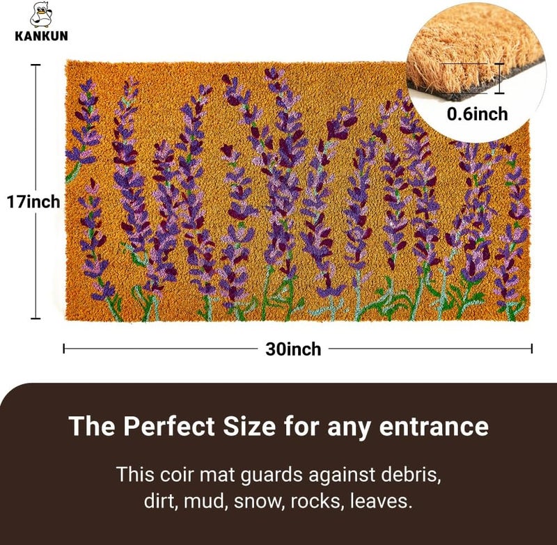 Kankun Coco Coir Door Mat with Heavy Duty Backing, Welcome Doormat (17" x 30"), Doormat Entrance (Lavender Floral) - Image 3